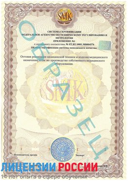 Образец сертификата соответствия (приложение) Ленинск-Кузнецкий Сертификат ISO 13485